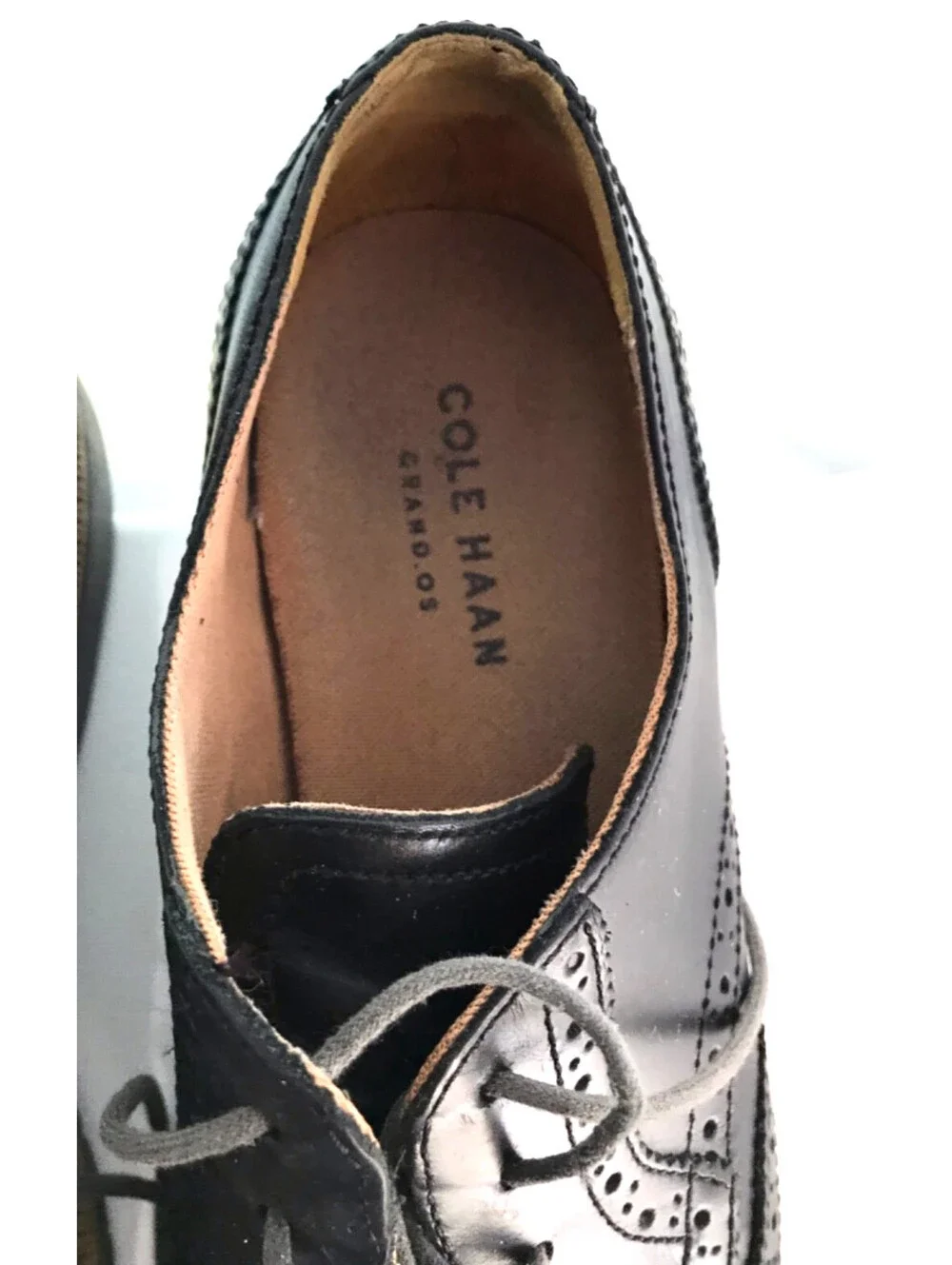 COLE HAAN Grand OS Mens Size 9.5 M Black Leather Wingtip Oxford Dress Shoes